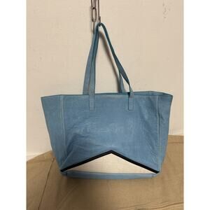 Facine Tote Bag Womens Light Blue Leather Large Shopper Croc Trim Shoulder Zip